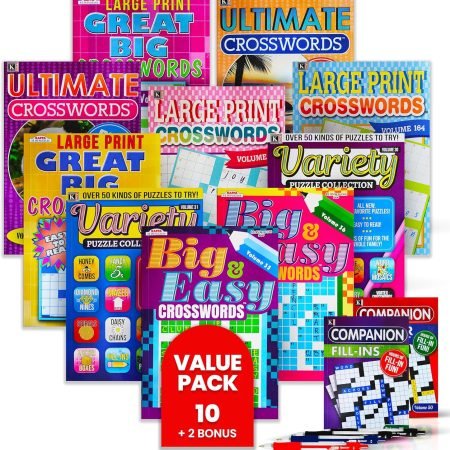 10-Pack Large Print Crossword Puzzles for Seniors plus 2 Fill-In Puzzle Books an