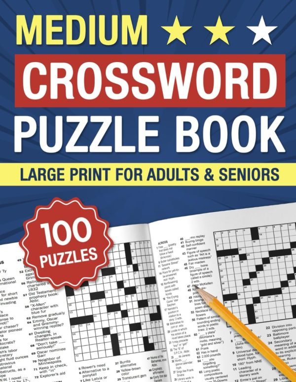 Medium Crossword Puzzle Books for Adults & Seniors: 100 Challenges Puzzles with