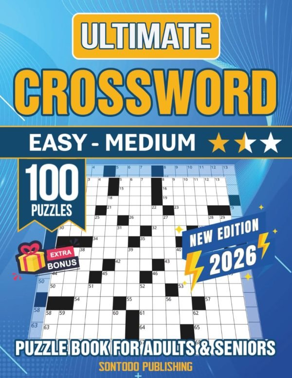 Easy - Medium Crossword Puzzle Books for Adults and Seniors - 100 Big Font, Eye-