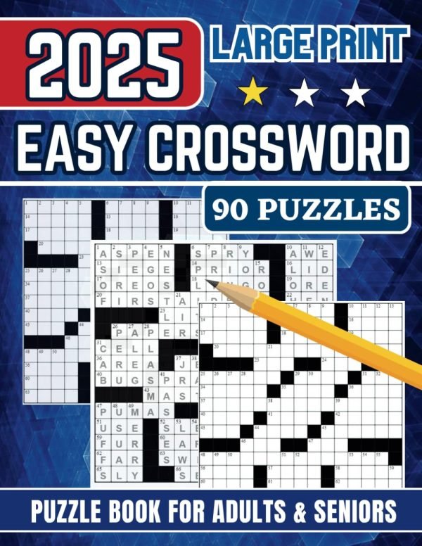 Large Print Easy Crossword Puzzle Book for Adults & Seniors: 90 Puzzles with Sol