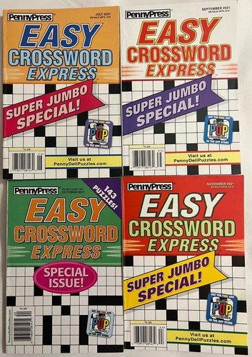 Lot (4) PennyPress Easy Crossword Express Jumbo Special Issue Puzzle Books 2021