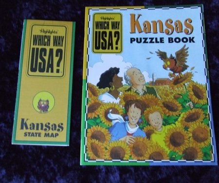 1999 Highlights Kansas Which Way USA Kids Puzzle Book and Map Travel Set