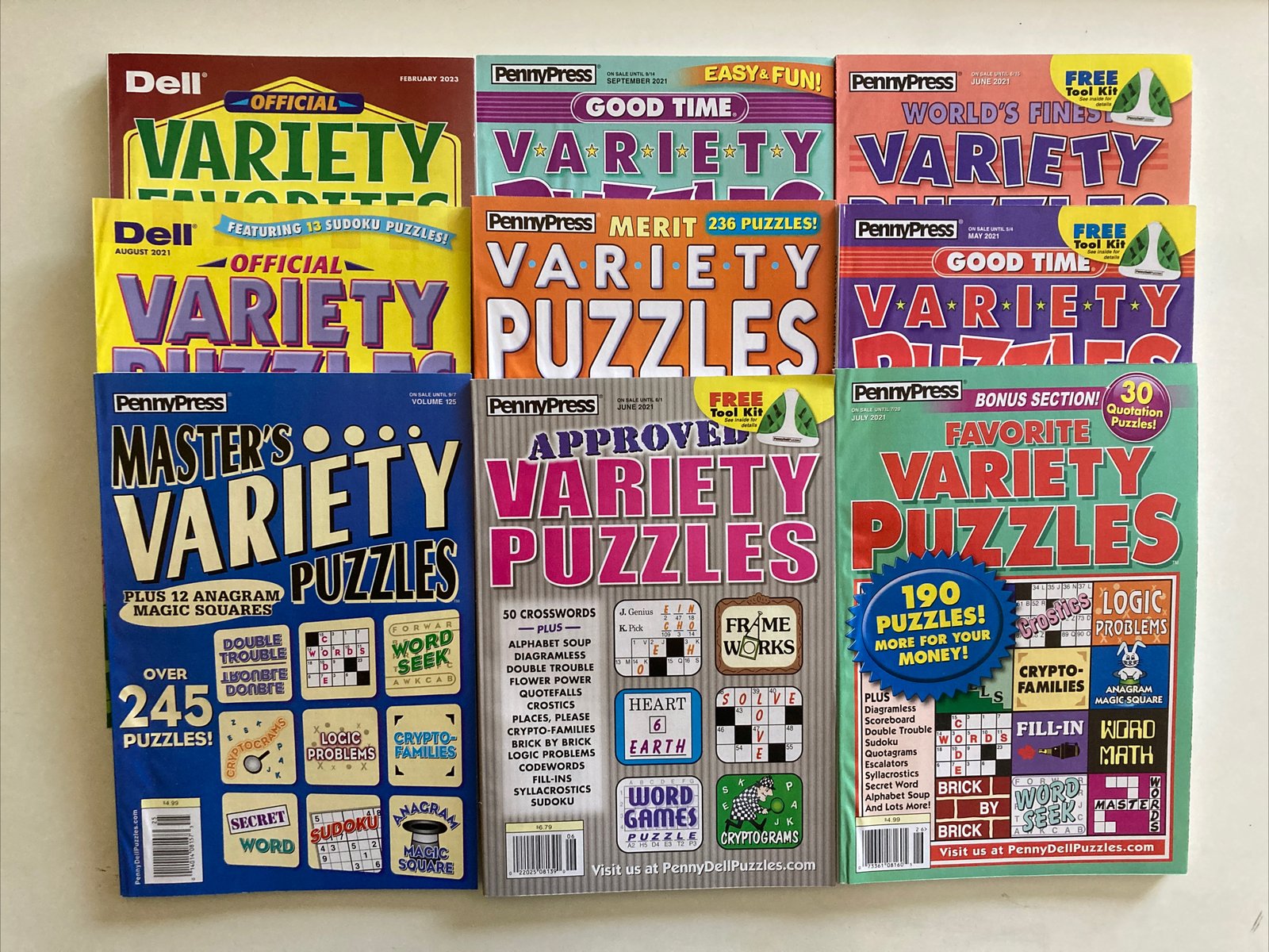 Lot of 5 Penny Press Dell Variety Puzzle Books (UNSORTED RANDOM) FREE SHIPPING
