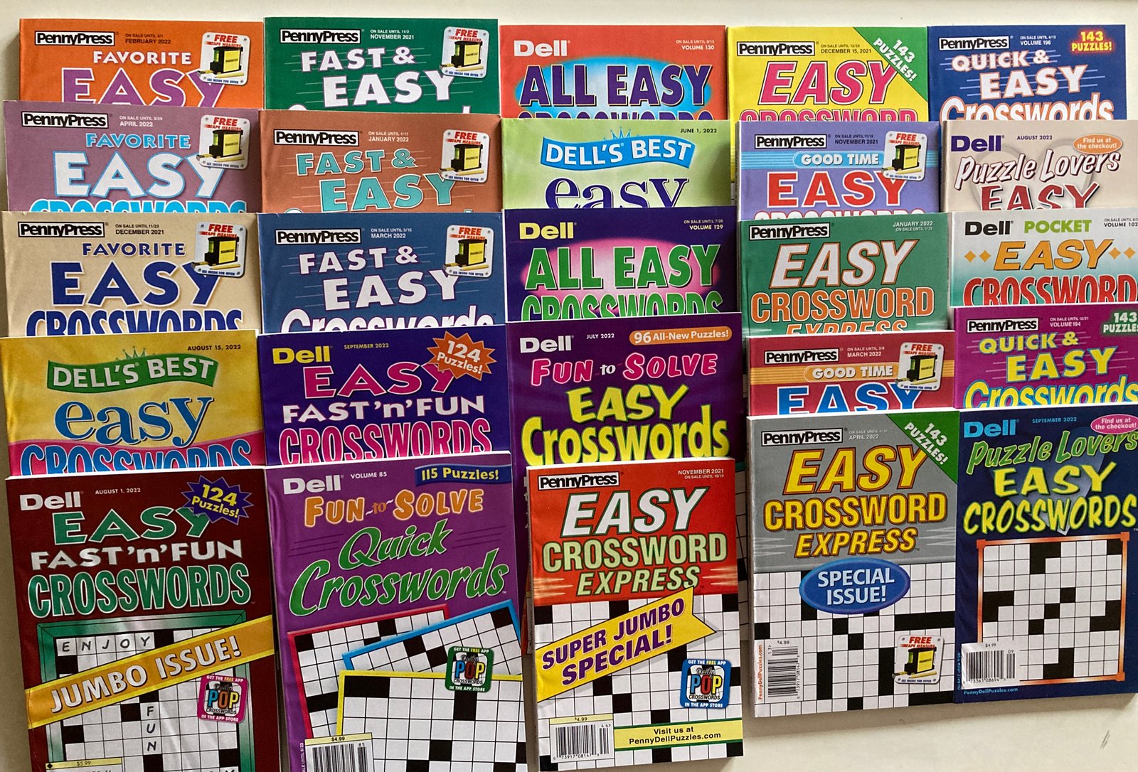 Lot of 5 Dell Penny Press Crossword Puzzle Books Easy Super Jumbo Unsorted