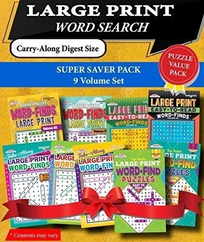 KAPPA Super Saver LARGE PRINT Word Search Puzzle Pack-Set of 9 Carry-Along
