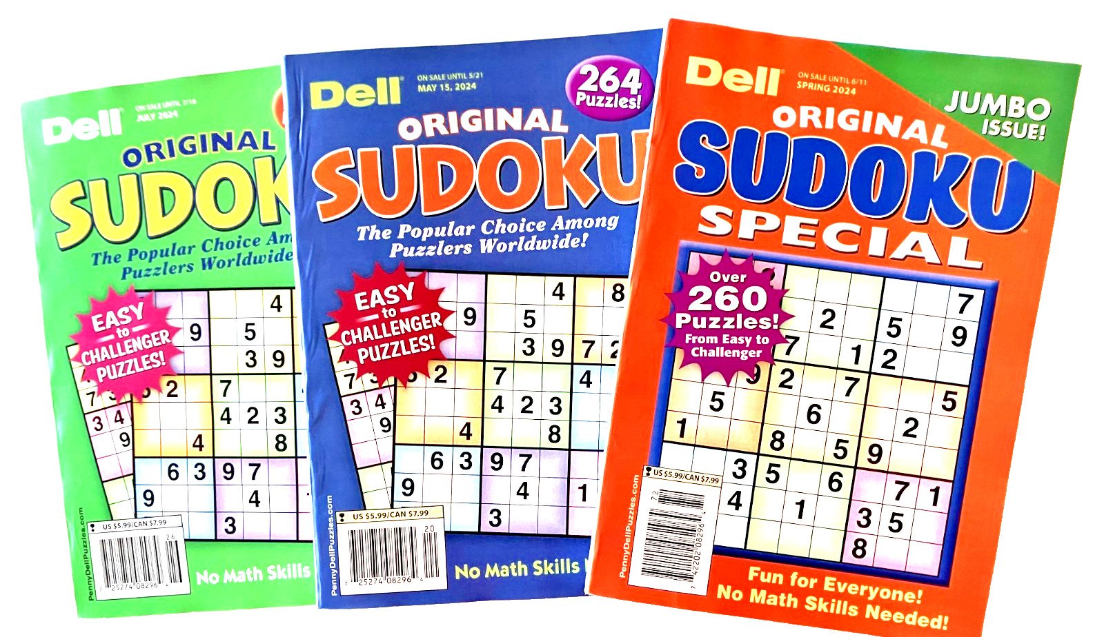 NEW Lot 3 Penny Press Dell Sudoku Original Puzzle Books, 1 Special Jumbo Issue