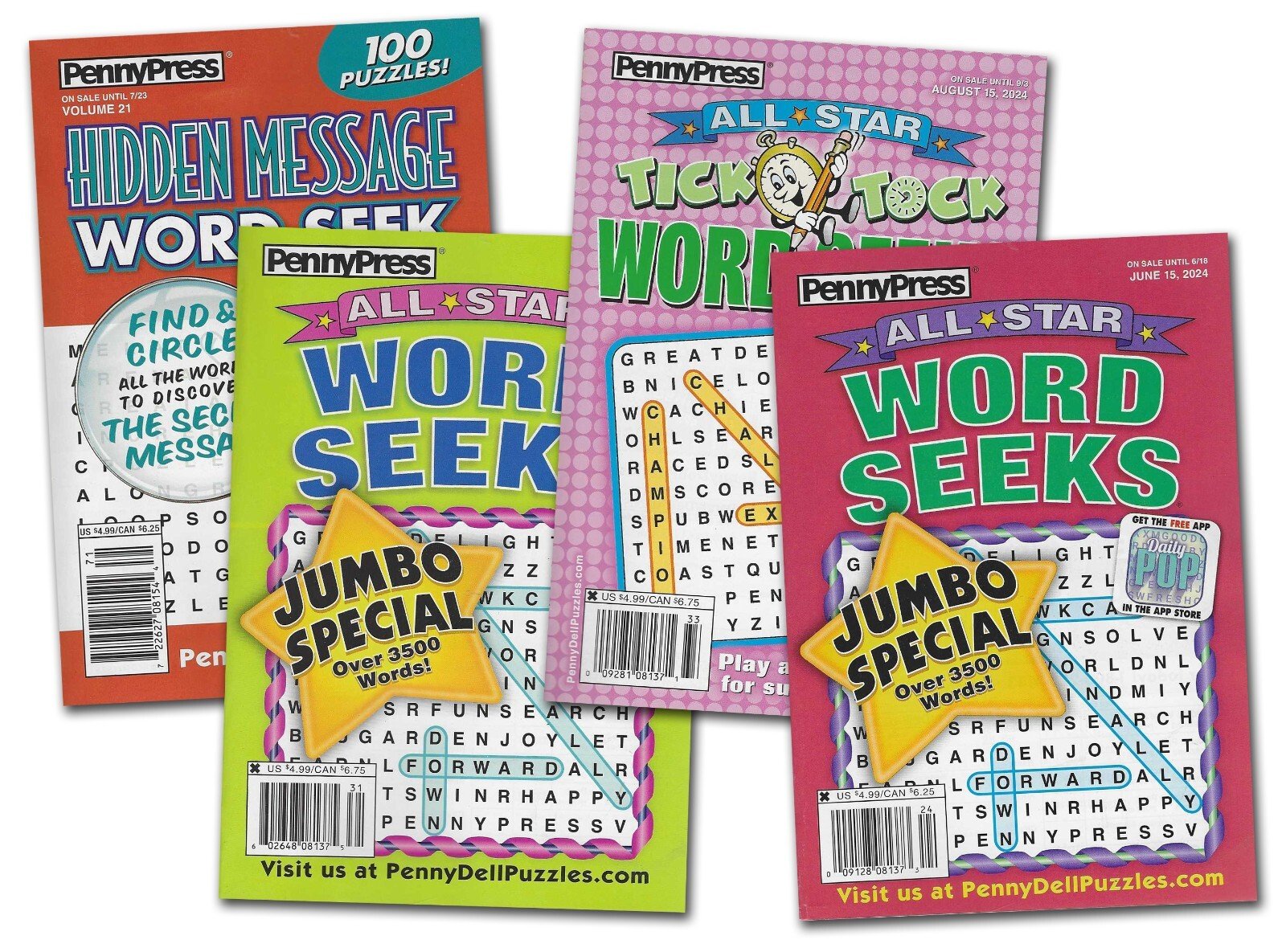 Penny Press Word Seek Digest Size Puzzle Books. Four Books Over 390 Puzzles