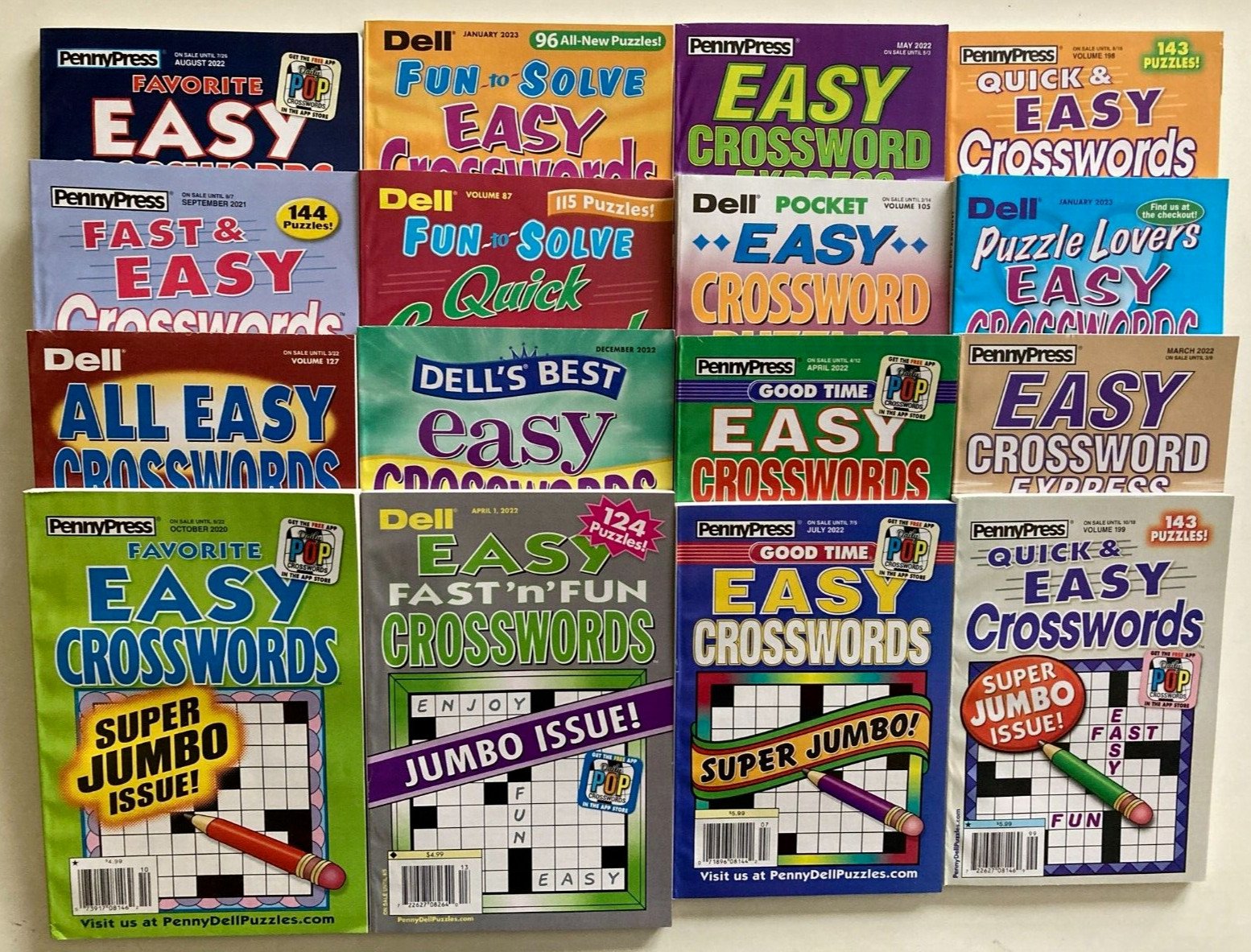 Lot of 5 Dell Penny Press ALL EASY Crossword Puzzle Books Unsorted