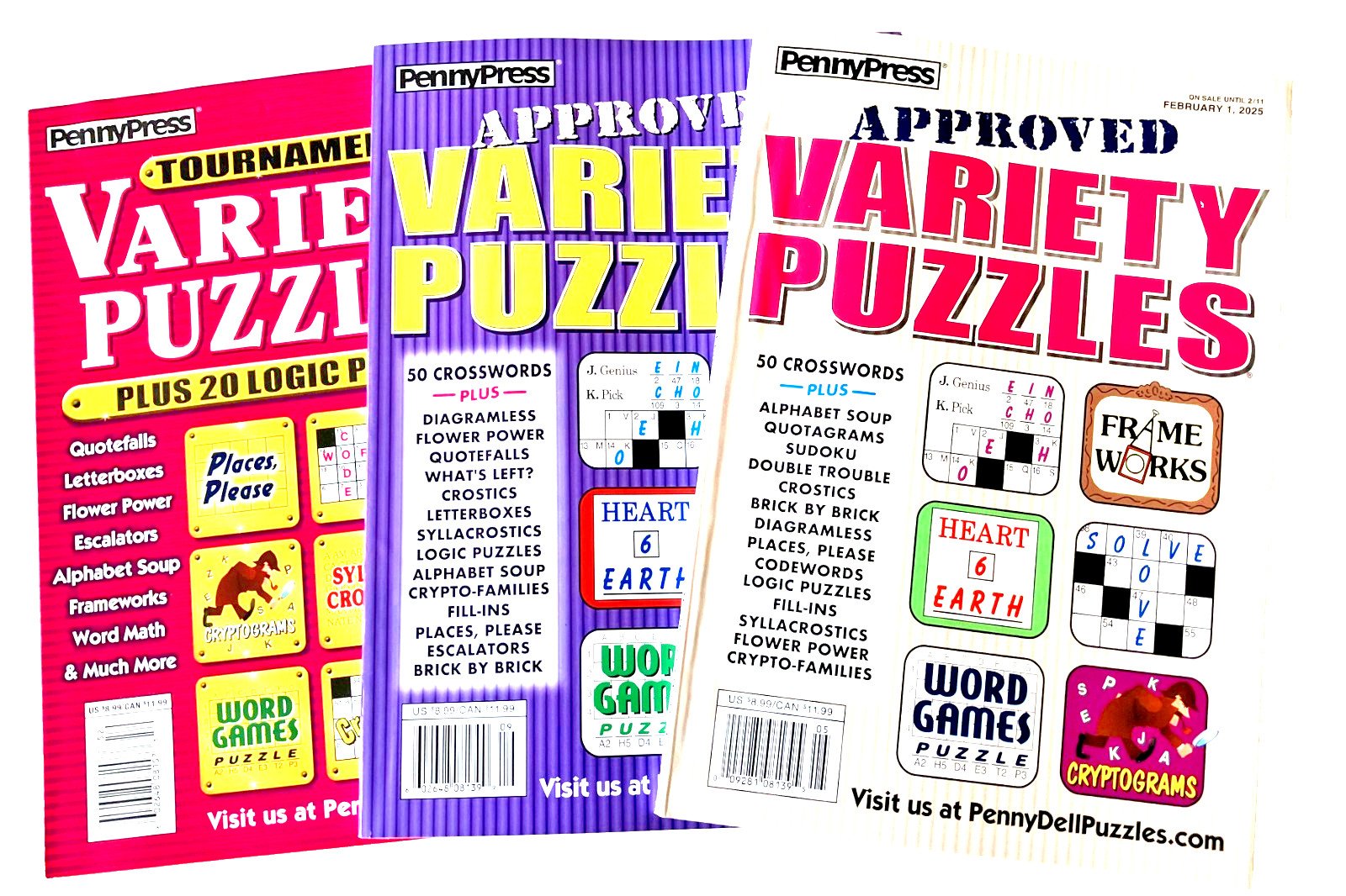 NEW Lot of 3 Penny Press Dell Approved Tournament Variety Puzzles Books