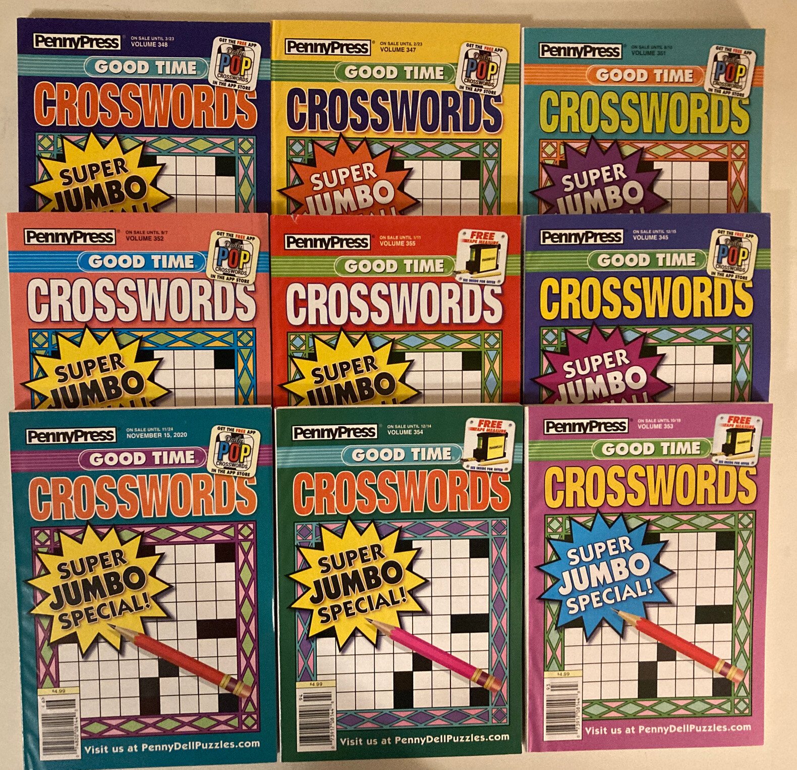 Lot of 8 Good Time Penny Press CROSSWORD Puzzle Books All Solving Level UNSORTED