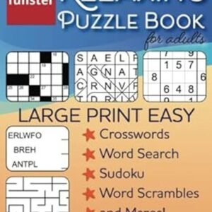 Funster Relaxing Puzzle Book for Adults - Large Print Easy Crossw