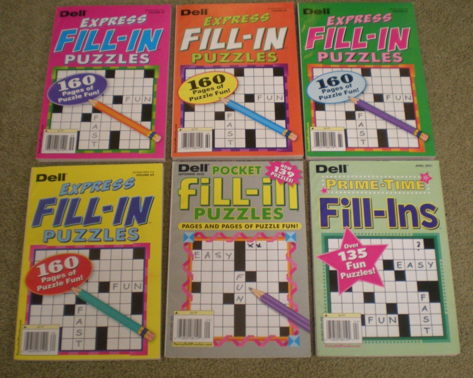 Lot Of Six (6) New   Dell Express Fill In Puzzle Books