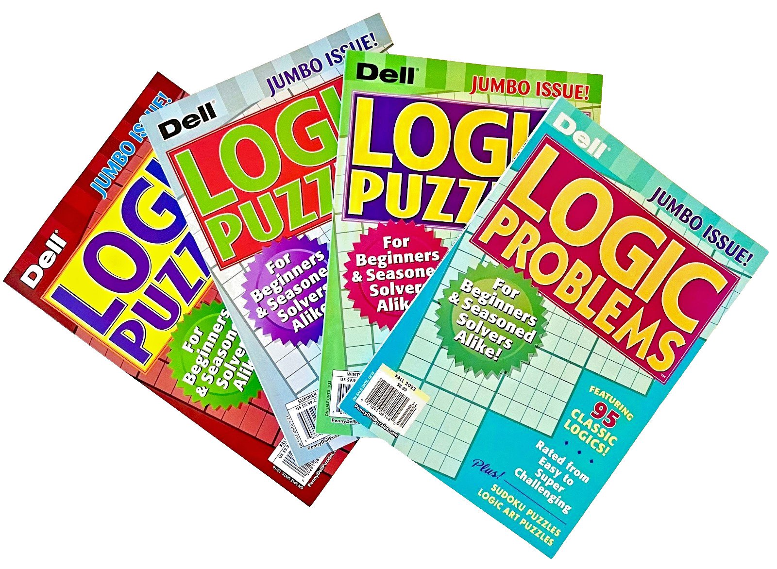 NEW 4 Penny Press Dell Logic Problems Puzzles Begin Expert 95 in Each Book #2b