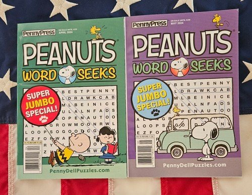 Lot 2 Penny Press Dell Peanuts Charlie Brown Word Search Seek Apr & May 2024
