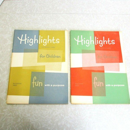 2 Vintage 1957 Highlights Monthly Books for Children Puzzles Art Hidden Pictures