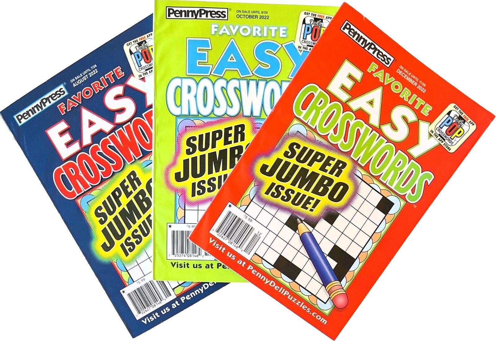 NEW Lot of 3 Penny Press Dell FAVORITE Easy Crosswords Super Jumbo Issue