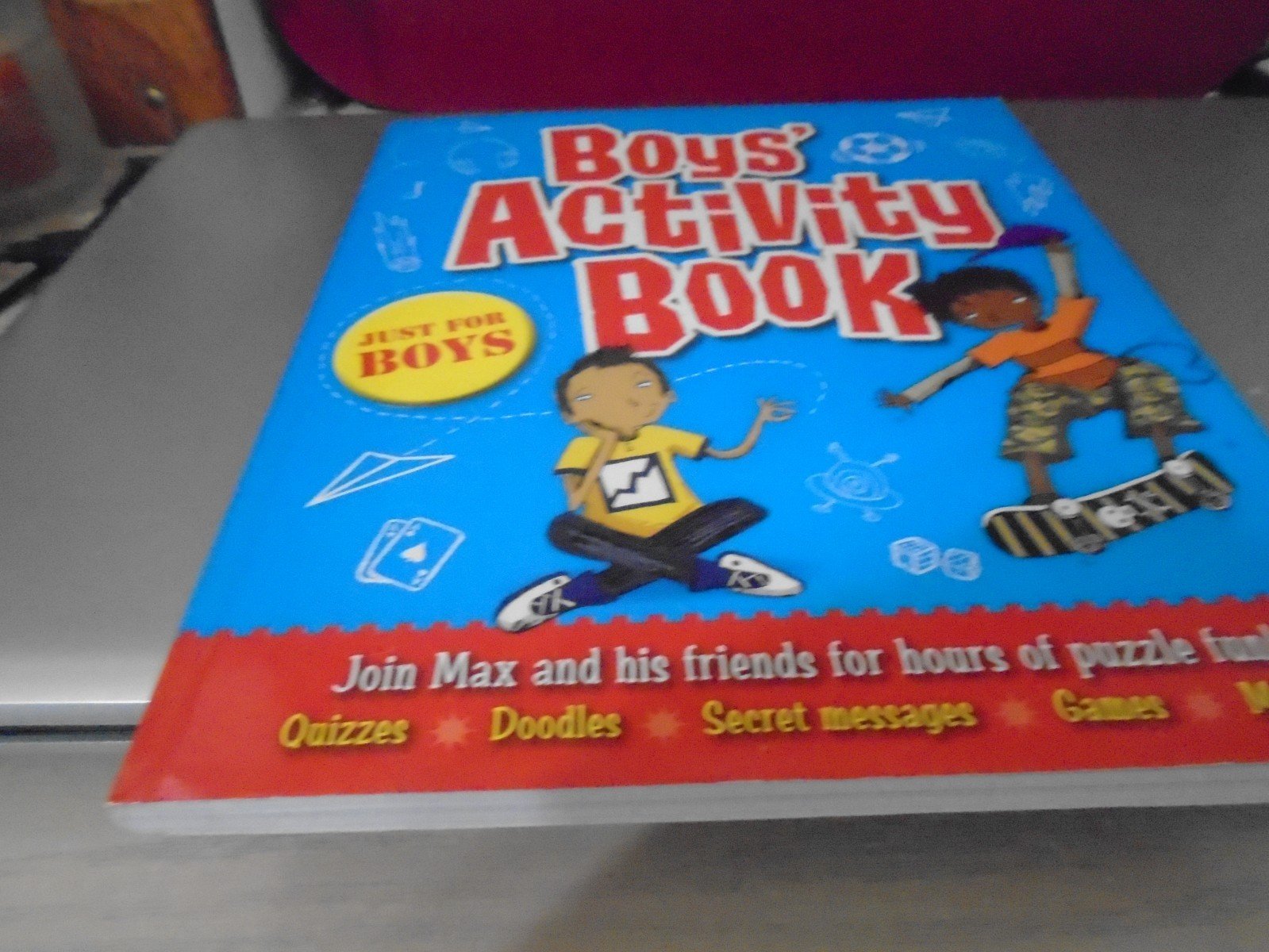 “Boys’ Activity Book”, puzzles, mazes, quizzes, doodles, games, fun activities