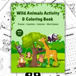 Wild Animals Activity & Coloring Book for Kids – Printable Workbook