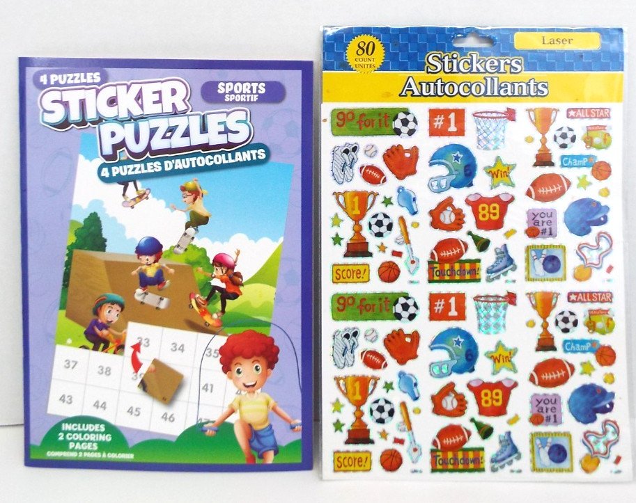 Sports Sticker Puzzles Book – 4 puzzles & a set of 80 Sports Laser Stickers