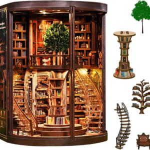 Book Nook Kit for Adult-3D Wooden Puzzles Miniature Library Bookshelf Insert Boo
