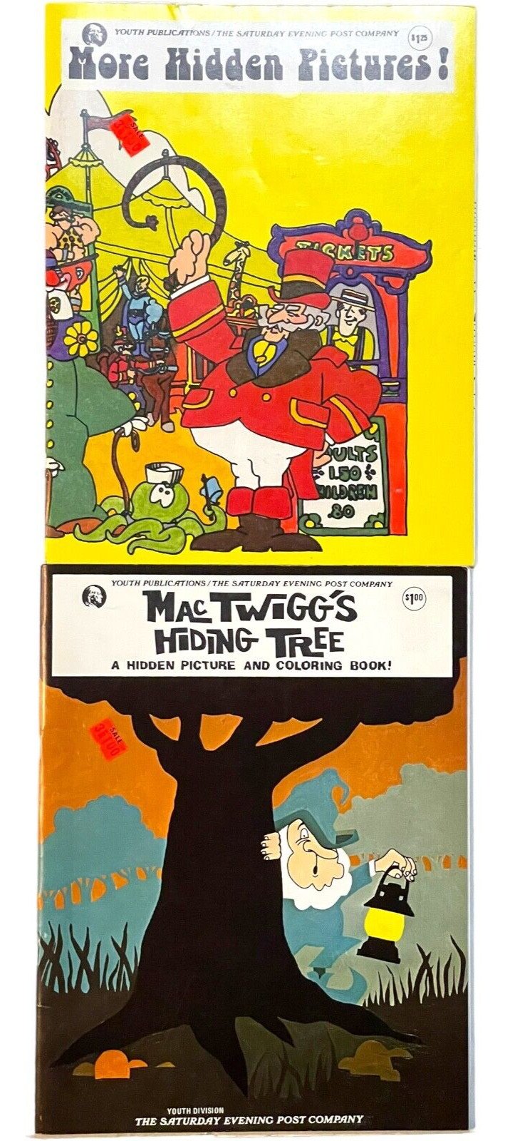 Lot of 2 Vintage Hidden Picture Activity Coloring Books Saturday Evening Post