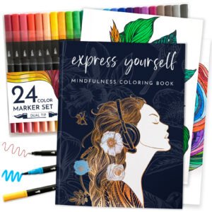 RYVE Adult Coloring Book with Markers  for Women - Mindfulness Coloring Book