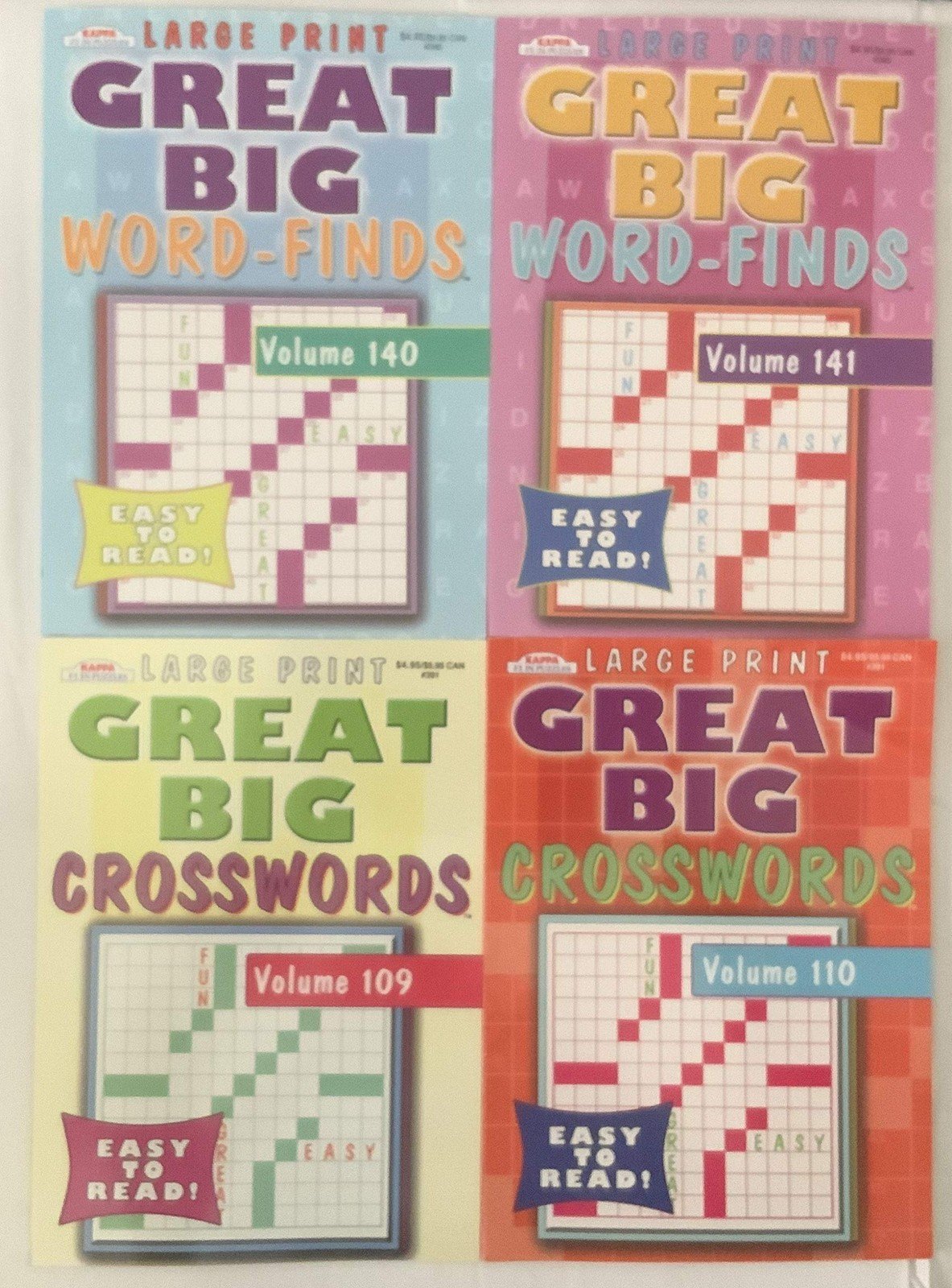 Lot of 4 Kappa Full Size Puzzle Books. 2 Giant Big Large Print Word Finds Vo…