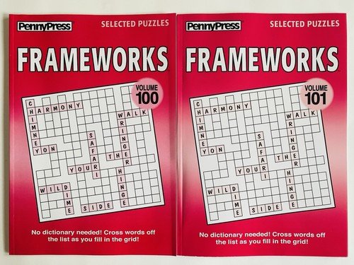 Lot of 2 Penny Press Frameworks FILL IN INS Puzzles Book Dell Puzzles Variety