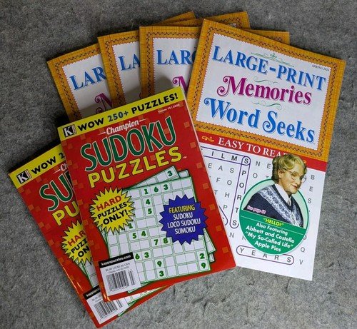 Puzzle Books Bundle Lot of 6 – Sudoku & Word Search – Brand New Large Print