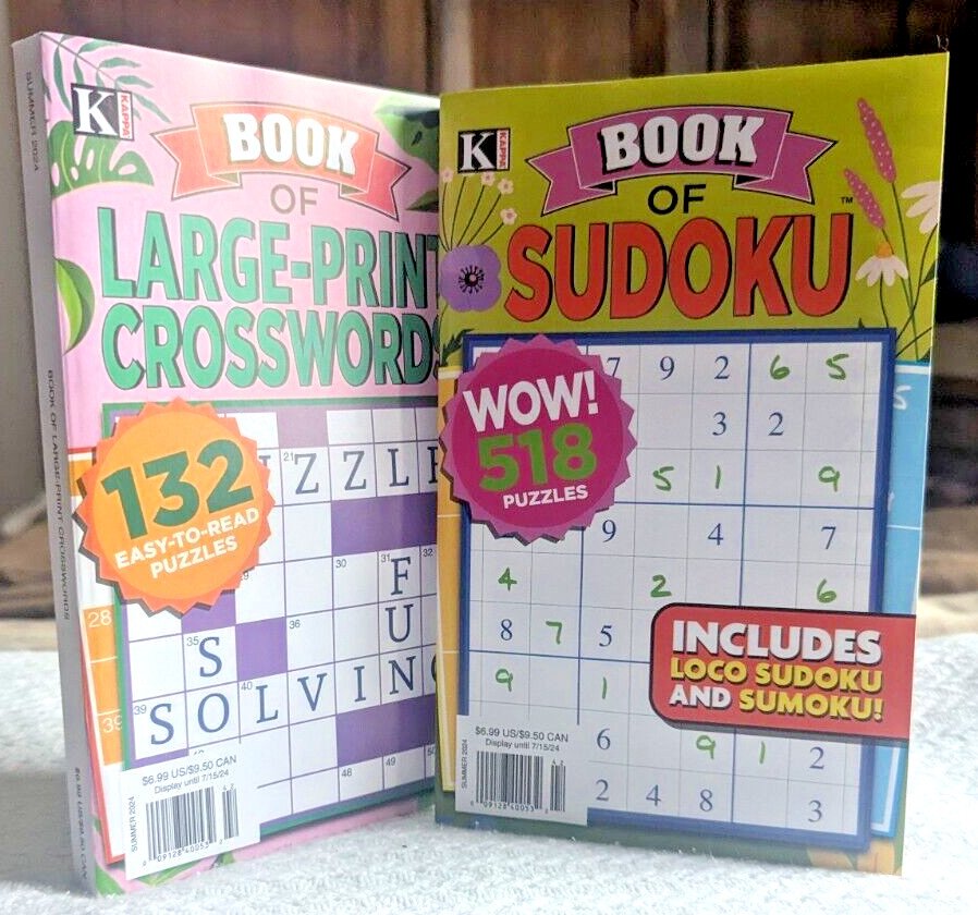 Kappa 2 Books of SUDOKU & CROSSWORDS 132 & 518 Puzzles 5.25″ x 8.25″ Summer 2024