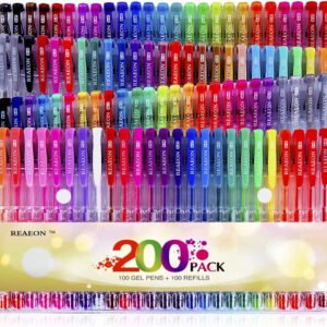 Gel Pens, Reaeon 200 Pack Pen with Case for Adult Coloring Books