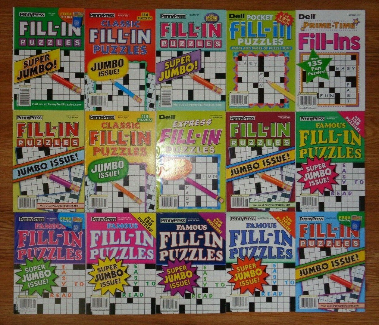 Lot of 10 Penny Press Fill-Ins Puzzle Books Express Famous Pocket Jumbo Unsorted