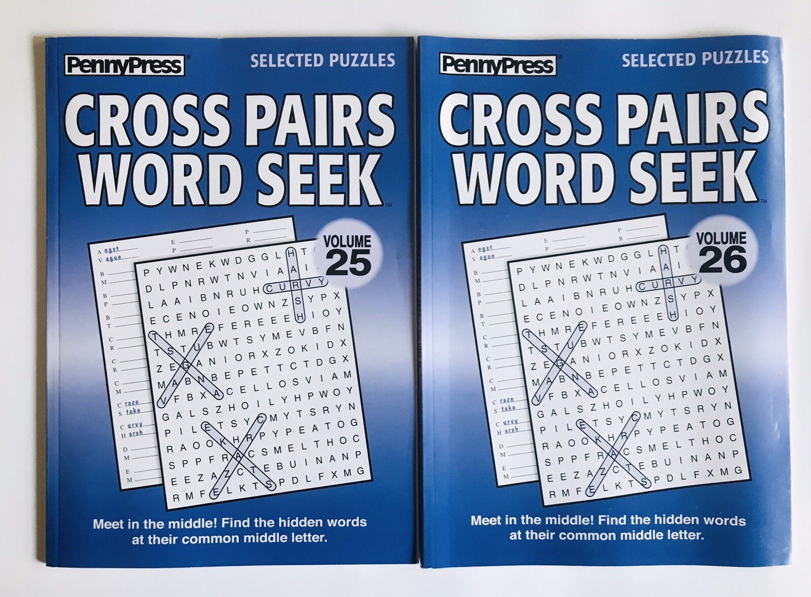 Lot of 2 CROSS PAIRS Word Search Seek Find Penny Press Selected Puzzles Variety