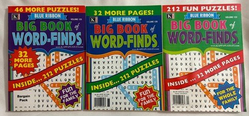 Lot Of (3) Blue Ribbon Big Book of Word-Finds Word Search Seek  125, 128 & 133