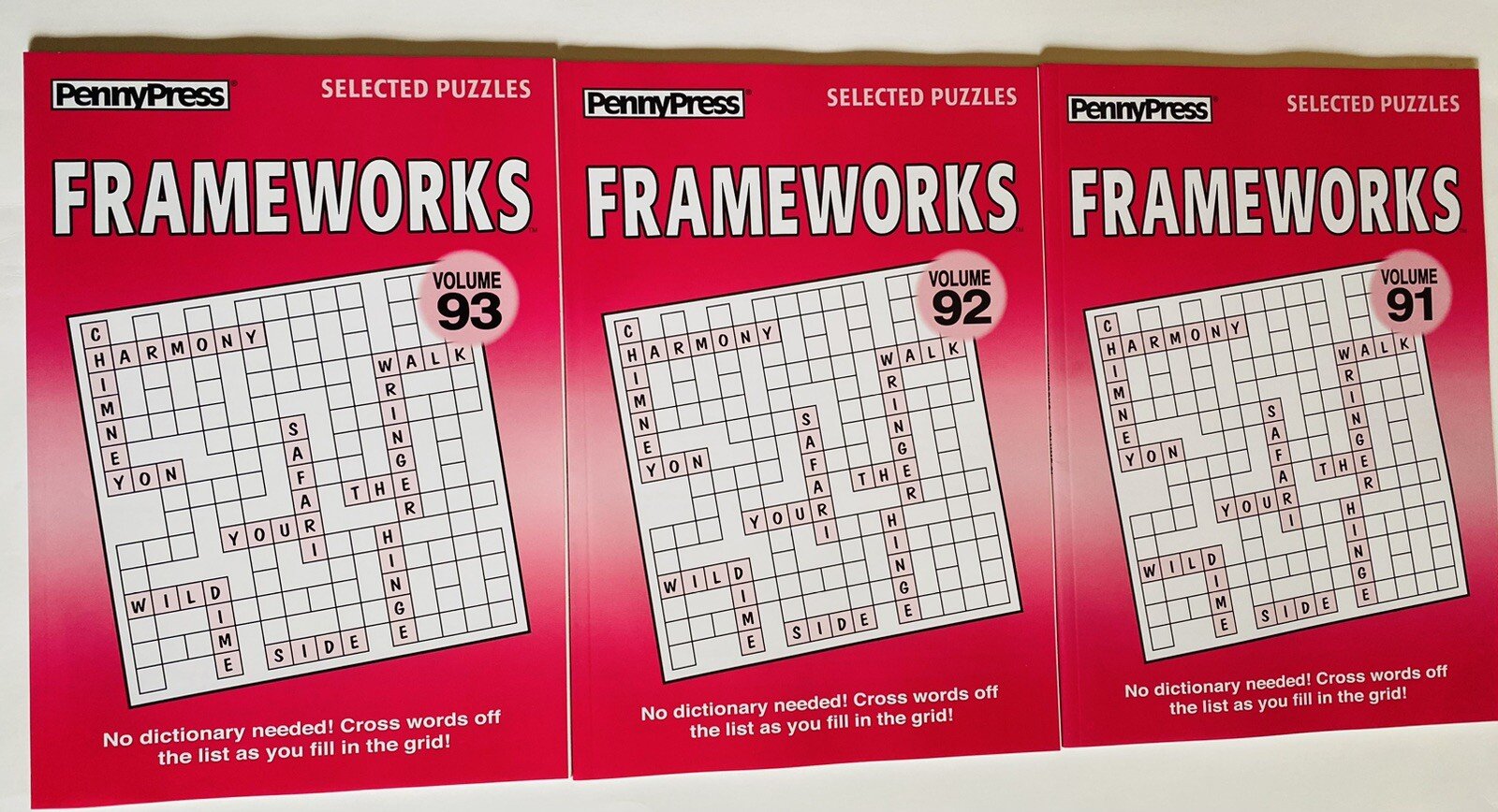 Lot of 3 Penny Press Frameworks FILL IN INS Puzzles Book Dell Puzzles Variety