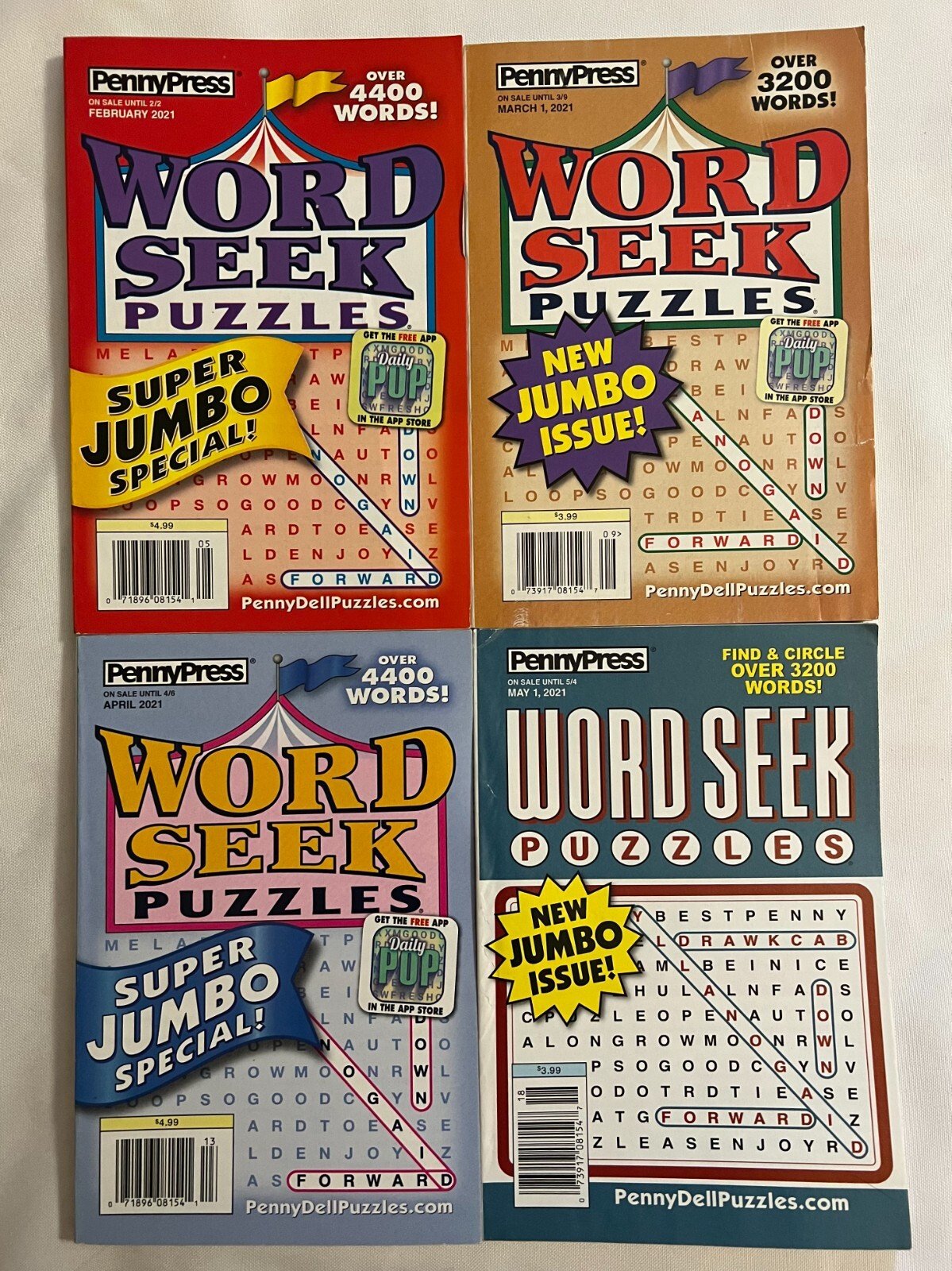 Lot of 4 Word Seek Puzzles Find Circle Search Puzzle Books Feb-May 2021