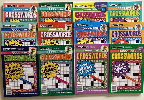 Lot of 3 Dell Penny Press Good Time Crossword Puzzle Books ALL SOLVING LEVELS