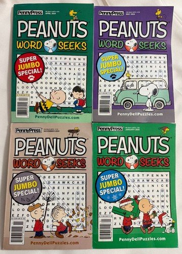 Lot of (4) PennyPress Peanuts Word Seeks Super Jumbo Puzzle Books 2024/2025