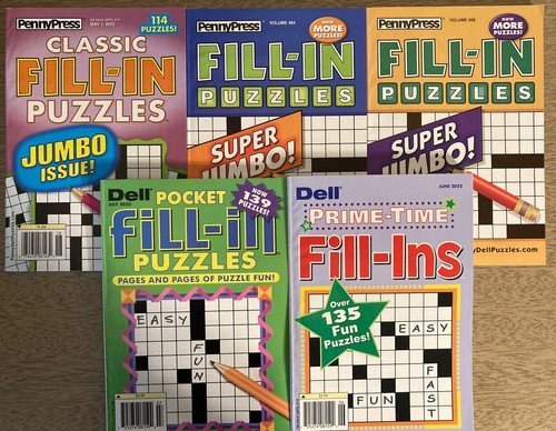 Lot of 5 Penny Press Fill-Ins Puzzle Books F26 Classic Famous Pocket Super Jumbo