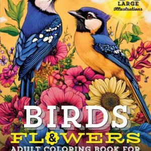 Birds & Flowers Adult Coloring Book: 50 Large Print Illustrations of Calming Nat