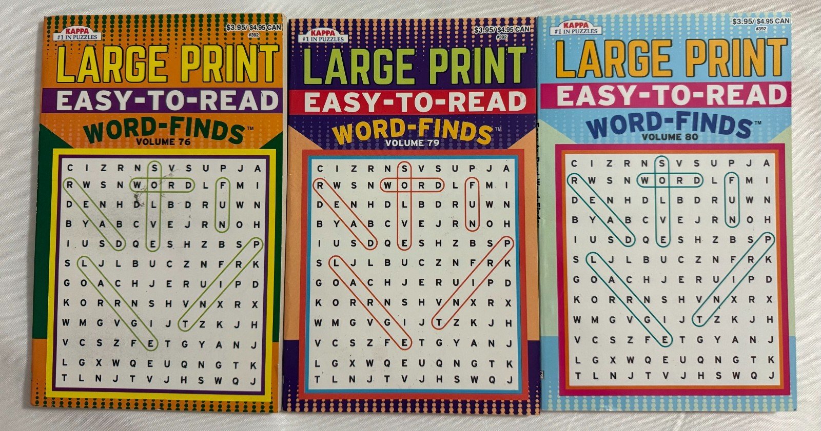 Lot (3) Kappa LARGE PRINT Easy-To-Read Word-Finds Puzzle Books Vol. 76, 79 & 80
