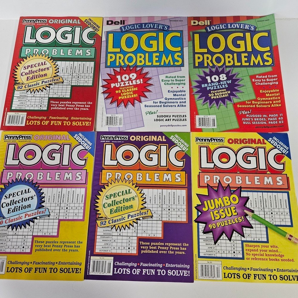 NEW 6 PennyPress Dell Original & Logic Lovers Logic Problems Books 2009 2010