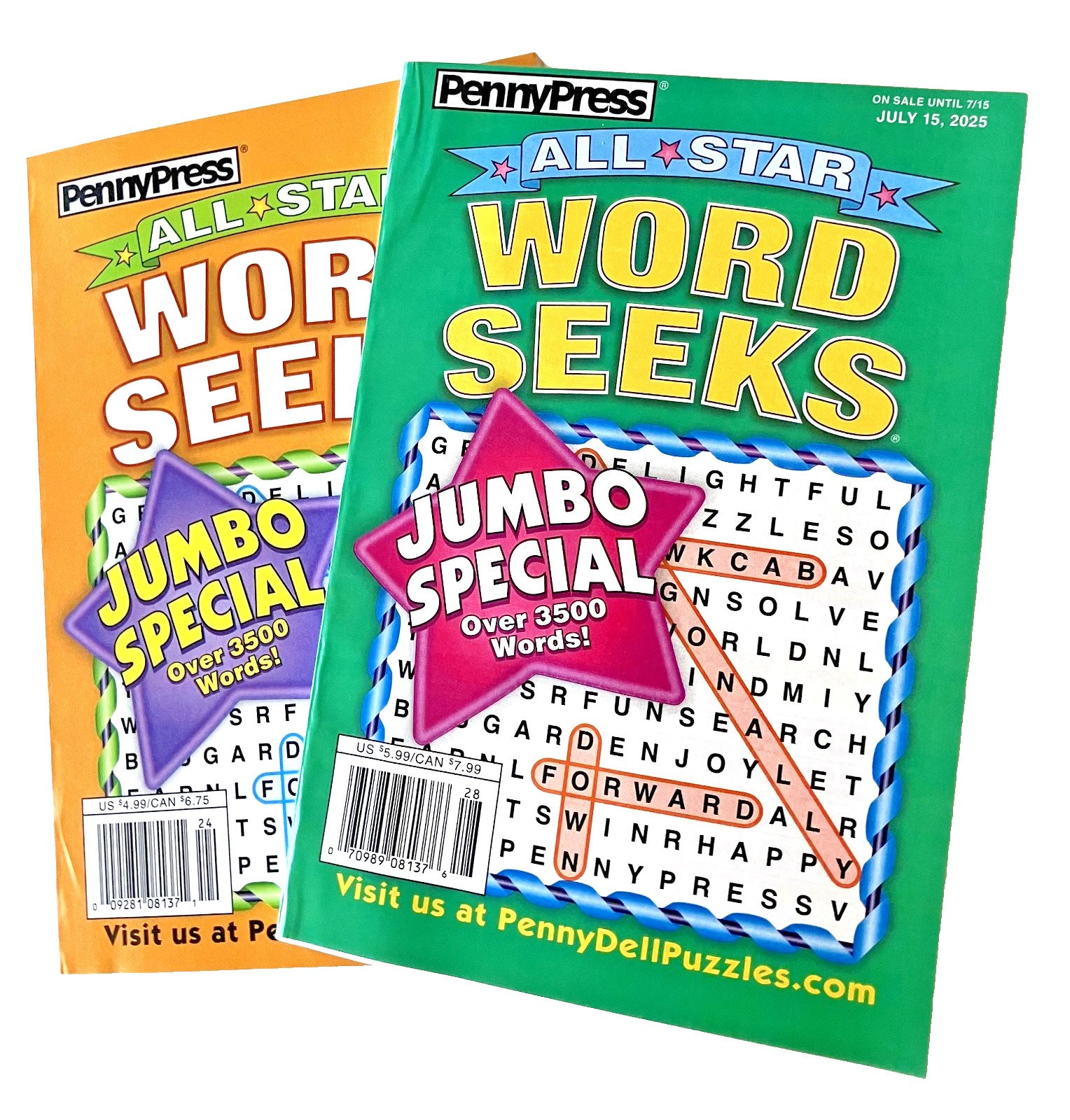 Lot 2 Penny Press Dell ALL STAR Special Jumbo Word Seek Search Puzzle Books