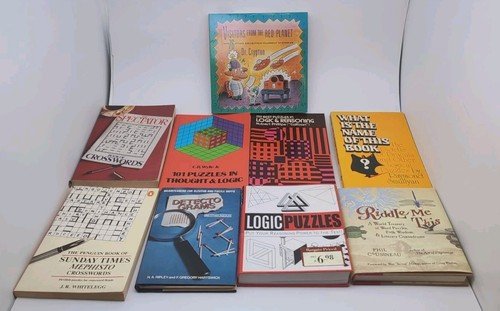 LOT OF 9: Vintage PUZZLE BOOKS Logic Crossword Brain Teasers Riddles MORE