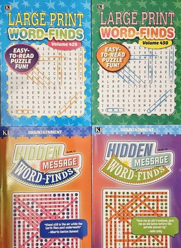 Large Print Word Search & Hidden Message Word Finds Set Of 4 Full Size Brand New