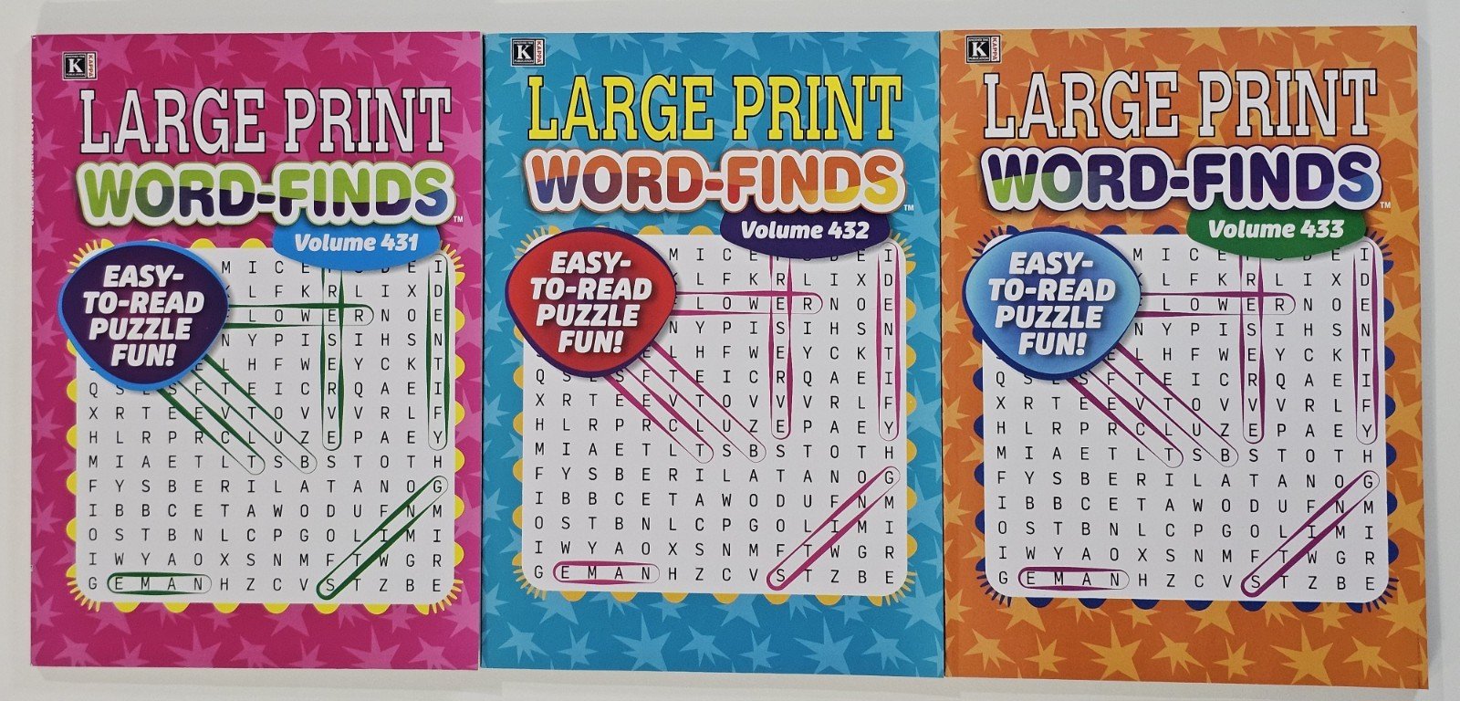 3 Large Print Word-Finds Puzzle Books Kappa Games Vol #431-433 ~ 80 Puzzles Each