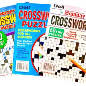 NEW Lot of 3 Penny Press Dell Crossword Pocket & Sunday Size Puzzle Books