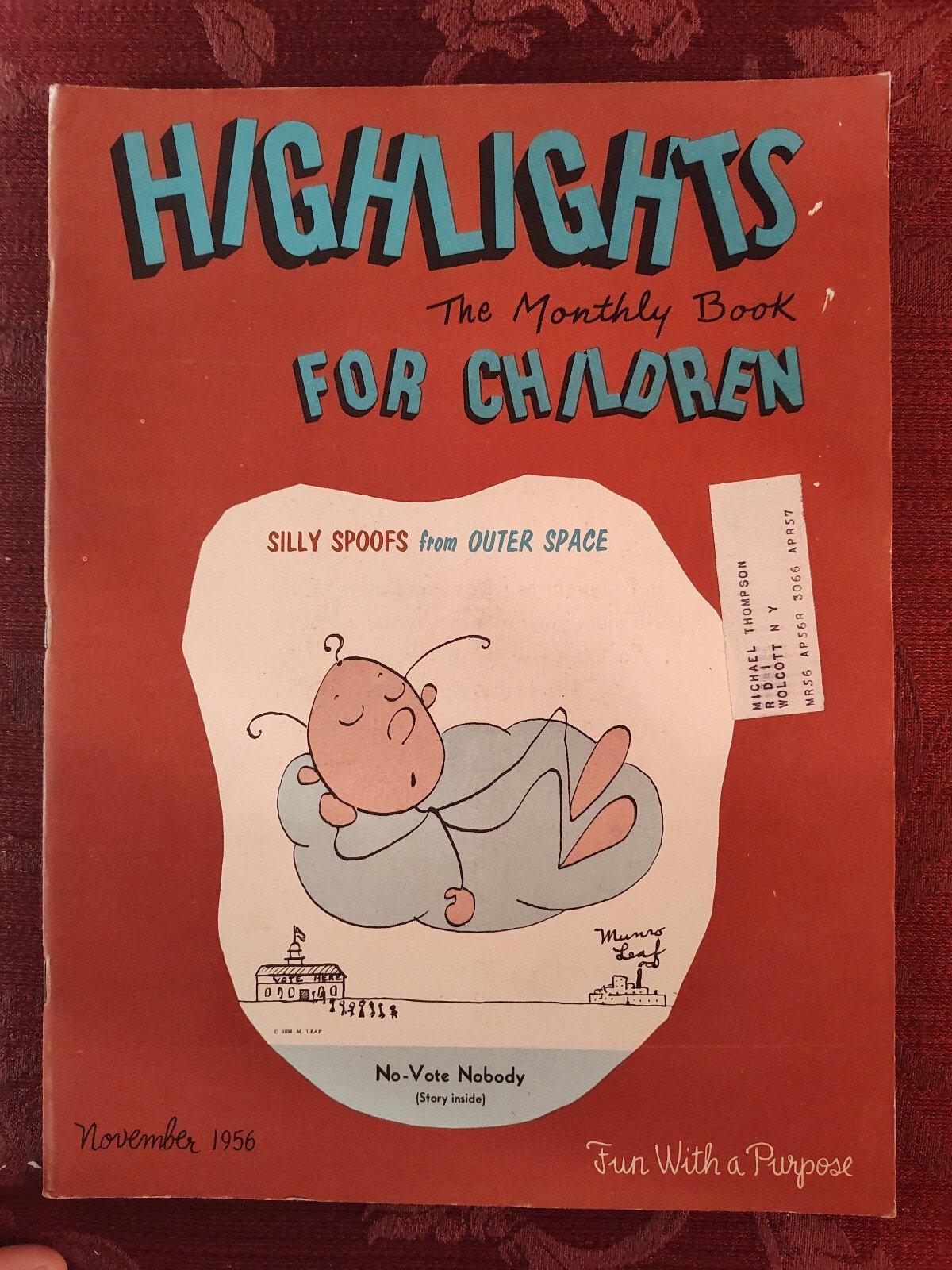 Rare HIGHLIGHTS Children’s Magazine November 1956 Activities Puzzles!