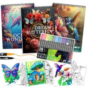 3Pcs Adult Coloring Book for Women Relaxation, 36 Colors Markers with Spiral ...