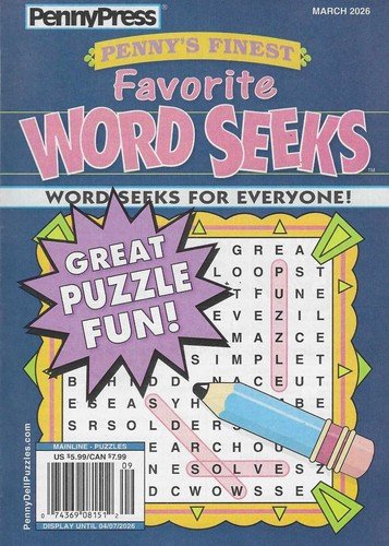 Penny Press  Penny’s Finest  Favorite Word Seek Digest Size March 2026